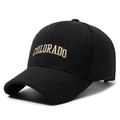 Black textured baseball cap with golden Colorado embroidery from a 45-degree angle - Adjustable / Black with Gold Embroidery