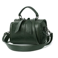Fashionable green cylinder leather handbag with adjustable wide strap for women - Green