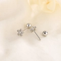 Mini silver daisy flower earrings with zircon center and secure screw back closure - Small Daisy Style (C102) / Silver