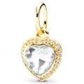 Golden heart pendant with large clear gemstone and crystal halo on a white background - Gold Clear Gem Heart Pendant / Gold