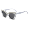 Occhiali da sole cat-eye bianchi con strass di lusso e lenti scure da donna - Montatura Bianca Lenti Grigie