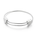 Verstelbare zilveren roestvrijstalen kabelarmband met twee schuivende massieve harten - Zilver (KB111271-Z)