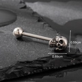 Silver skull piercing stud in cast stainless steel with 0.59cm and 0.89cm size markers - Wide 3D Skull (S255)