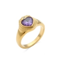 Ring mit 18K Goldbeschichtung, herzförmigem lila Zirkonia und kleinem Akzentstein - US 6 / Lila