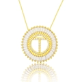 Polished gold necklace with a round sparkling zircon pendant featuring the letter T - Gold Letter-T
