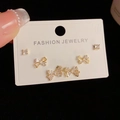 Three-pair gold stud earrings set featuring bow designs and sparkling zircons - Gold-Full Rhinestone Bow Set (9#)