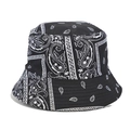 Classic black bucket hat with white paisley print for outdoor fashion and sun protection - M / Black