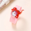 Pink slap watch for kids featuring a cute red dinosaur cartoon and quartz analog dial - Dinosaur Red