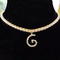 Golden rhinestone letter G pendant on a sparkling tennis chain choker for women - Letter G [Gold]