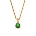 Collana a catena intrecciata dorata da 2 mm con ciondolo a goccia in smeraldo verde - Zircone Verde