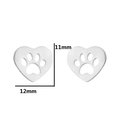 Cute silver heart paw print stud earrings for women with 11mm by 12mm dimensions - Heart Paw / Steel