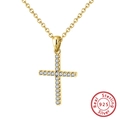 Minimalist S925 sterling silver cross necklace with gold finish and zircon stones - Gold Pave Zirconia Cross Necklace