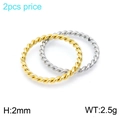 Set of two twist rope rings in gold and silver finish, 2mm stainless steel twisted bands - US 7