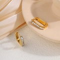 Rectangular gold plated earrings with crystal rows in minimalist luxury design - Gold Rhinestone U-Shape