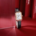 Montre à quartz carrée or rose pour femme avec bracelet en cuir noir et cadran blanc - Bracelet en Cuir / Bracelet en cuir noir