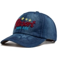 Berretto da baseball in denim blu scuro con ricamo Resort e stelle gialle, regolabile - Regolabile / Blu Scuro (Ricamo Rosso Bordeaux)