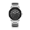 Men's silver quartz business watch with grey textured dial and steel strap - Black Dial