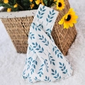 Japanese knot wrist bag in beige cotton linen with blue leaf print for women - Green Wheat