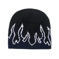 Hip-Hop Strickmütze in Schwarz mit markantem blauen Flammenmuster für Streetwear - M / Marineblau
