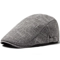 Linen gray plaid newsboy cap for men and women with adjustable silver side metal buckle - Adjustable / Dark Gray