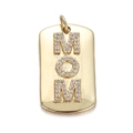 14K gold plated rectangular pendant with MOM letters and sparkling cubic zirconia crystals - Mom Rectangle