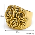 Retro style 20mm gold rose embossed stainless steel wide band ring with dimensions - US 10 / Gold