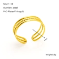 Detail of 6mm wide 18K gold PVD plated stainless steel ring with beaded design - Three Layer Bead Open Style (1115)