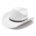 Detail of white felt cowboy hat with brown leather band and metallic ventilation eyelets - M(56-58cm) / White