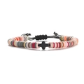 Detailed view of colorful 6mm clay bead bracelet with black cross and adjustable cord - Woven Style / Color 5