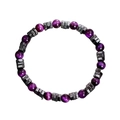 Beaded bracelet with purple cat-eye stones and hexagonal hematite beads for men - 6MM Purple Tiger Eye