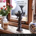 Retro gietijzeren engel kandelaar in antiek brons, tafeldecoratie met vleugels, h 35cm - Gietijzeren Engelhouder - Linkerhand 3072L