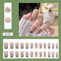 Short ballet French nails in green and nude with pearls and lemon patterns model Z729 - Z729 Summer Pearl