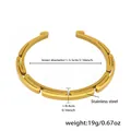 Detailansicht der Abmessungen des 18k vergoldeten Edelstahl-Armreifs offen - Industrieller Segmentierter Offener Stil (Z372-Gold Armreif) / Gold