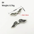 Silver angel wing alloy beads for DIY jewelry with vintage feather texture and hole - Size 8