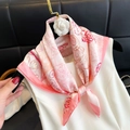 Pink satin square scarf with crimson floral patterns and wide pink borders - New Silk Scarf/small Square Scarf 11 / 65