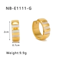 18k gold plated stainless steel hoop earrings featuring white mother of pearl inlays - Gold Mother of Pearl Patchwork Style (NB-E1111-G)
