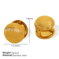 Golden textured round earrings in stainless steel with dimensions 14mm by 13.5mm - Striped Round Style (EH645) / Gold