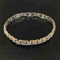 Two-tone geometric chain bracelet with gold plating and paved white zircons - SL618 Two-Tone Square Bracelet