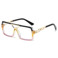 Square fashion glasses with gradient orange frames and gold hollow metal temples - Black Yellow Pink Frame