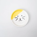Flat round ceramic cat bowl with yellow accent and cute minimalist feline face pattern - Yellow Cat Face Plate