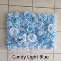 Artificial flower wall panel in candy light blue with silk roses and hydrangeas - Candy Light Blue