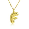 Pendentif lettre F dorée polie en forme de bulle avec chaîne à maillons fins - Lettre F