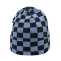 Detailed knit texture and blue checkerboard pattern on a soft winter beanie hat - M (56-58cm) / Blue