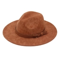 Chapeau Fedora en faux suède marron avec bande en cuir et boucle dorée pour spectacles - Khaki (JPR+Corde Jaune)