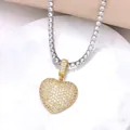 Golden heart pendant with sparkling zircons on silver tennis chain over marble - Full Pave Heart Pendant Style (A)