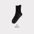 Black non-slip yoga socks with silicone sports grip dots and ribbed cotton texture - One Size / Black (Men's)