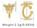 Detail showing precise dimensions and weight of the gold butterfly ear cuff accessory - Zircon Butterfly KE0930