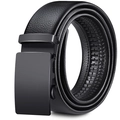 Cinturón de cuero negro para hombre con correa texturizada y hebilla automática de metal - Hebilla Cuadrada Negro Puro / 120cm
