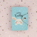Light blue faux leather mini card holder with Happy Easter bunny print and metal buckle - Happy Rabbit