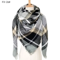 Plaid cashmere-like oversized triangle scarf in black, white, gray, and beige with tassels - 140x140cm / 26# Grey Black Plaid